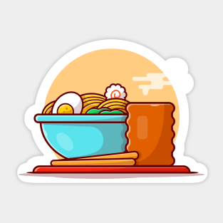 Ramen Bowl Noodle with Egg Boiled Cartoon Vector Icon Illustration Sticker